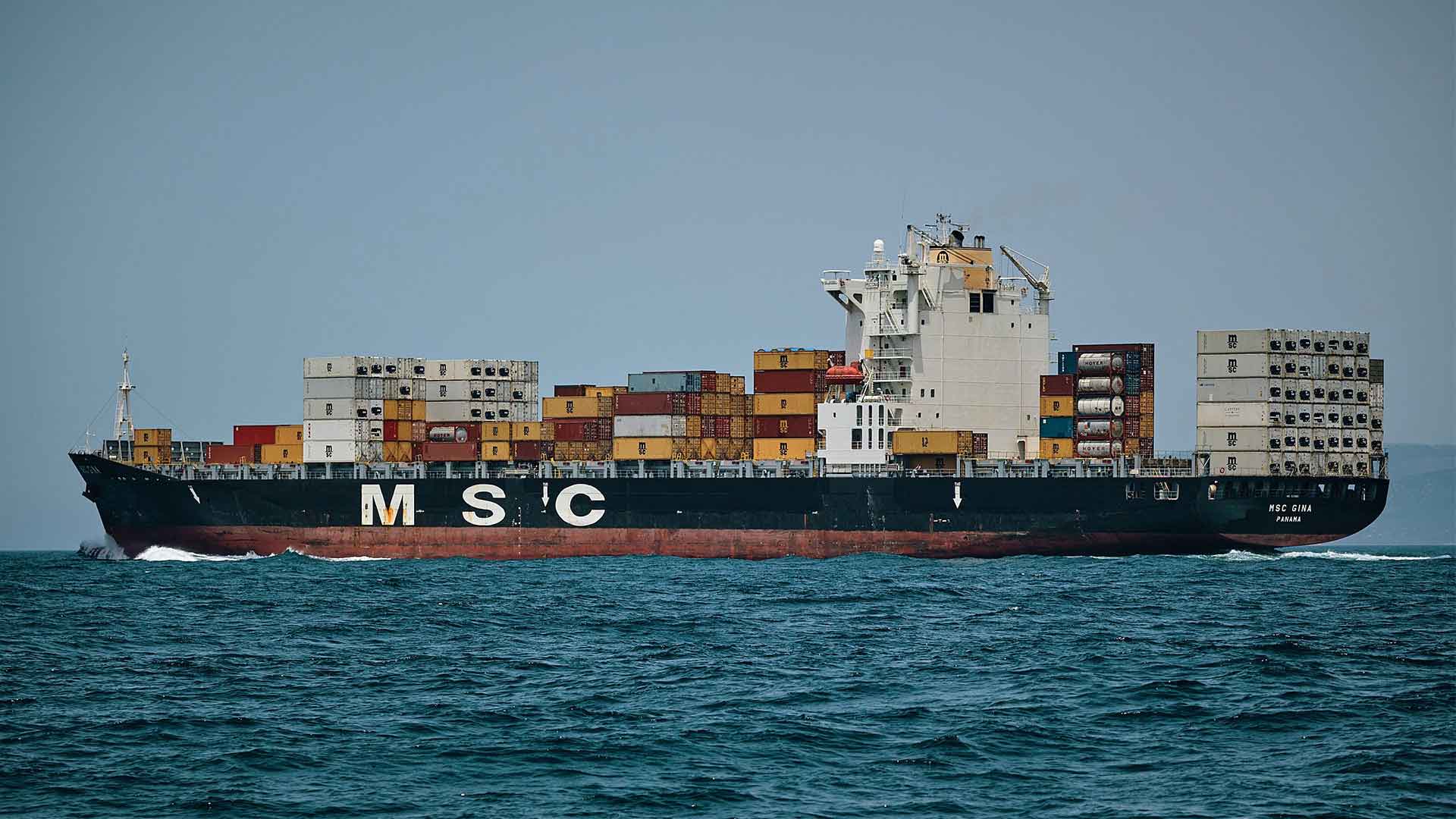 Container ship carrying freight across the sea